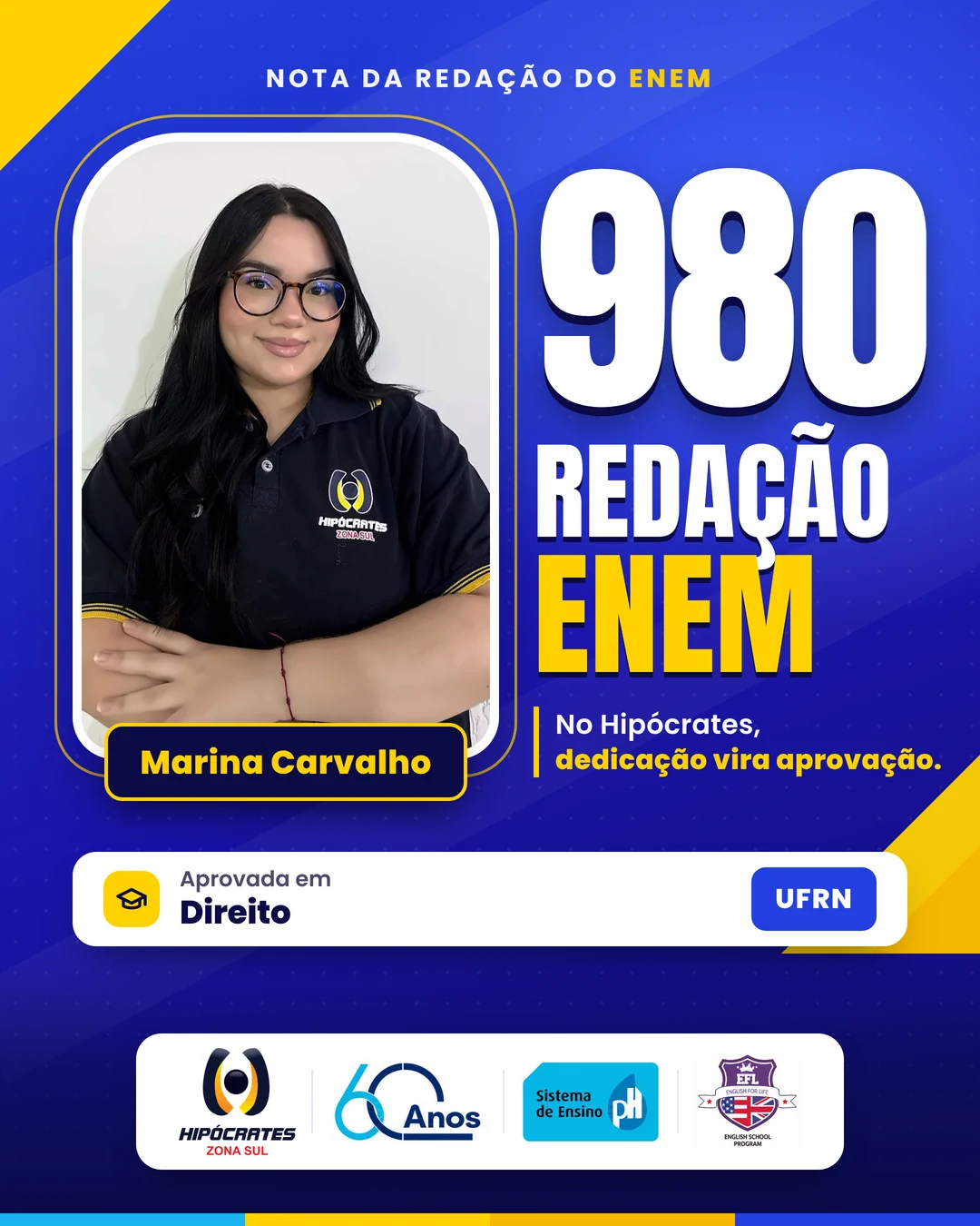 Marina Carvalho: nota 980 na redação do ENEM e aprovada em Direito na UFRN
